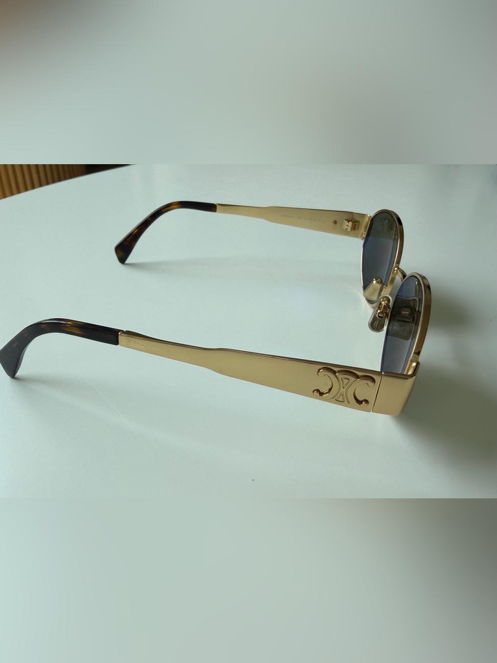 Celine Triomphe 3N Gold Metal Oval Frame Sunglasses with Green Lenses - Picture 7 of 12